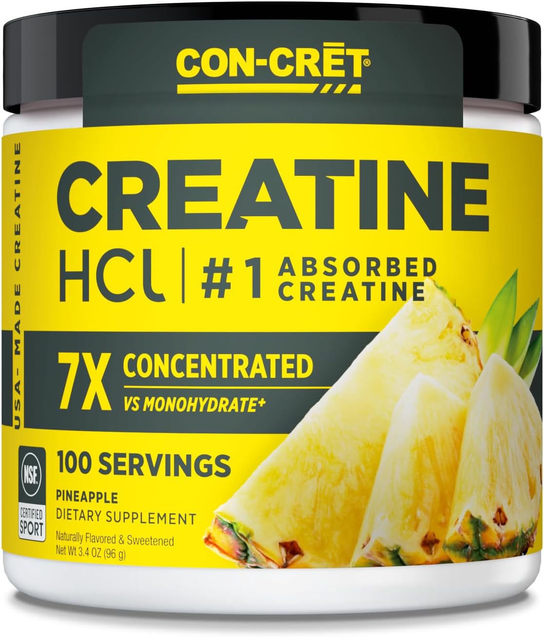 Creatine HCl Powder | Muscle, Cognitive, Cellular Energy Support | No Bloating or Cramps | USA Made & NSF Certified | Pineapple (100 Serving)