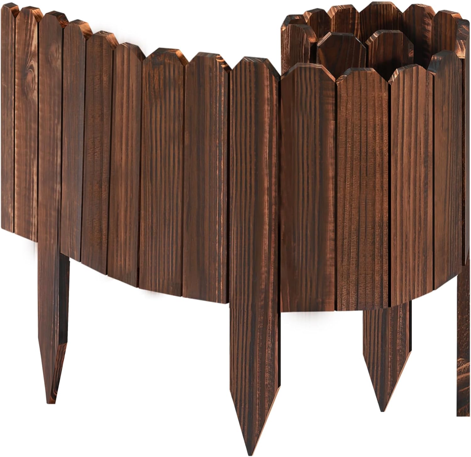 LINSHRY Wood Garden Edging, 7.9 in H x 3.9 ft L Wood Garden Fence for Landscape/Flower Bed Edging Borders, Garden Wooden Fence Edging (2 Pack, Total 7.8ft Length)