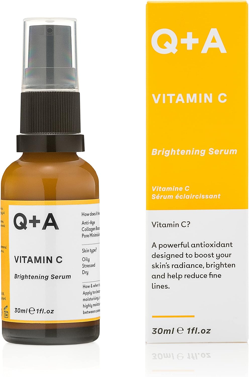 Q+A Vitamin C Brightening Face Serum (30ml), Vitamin C Serum for Face with Hyaluronic Acid, Hydrating and Anti-Ageing, Fragrance Free Skincare, Brightens Skin and Evens Out Skin Tone