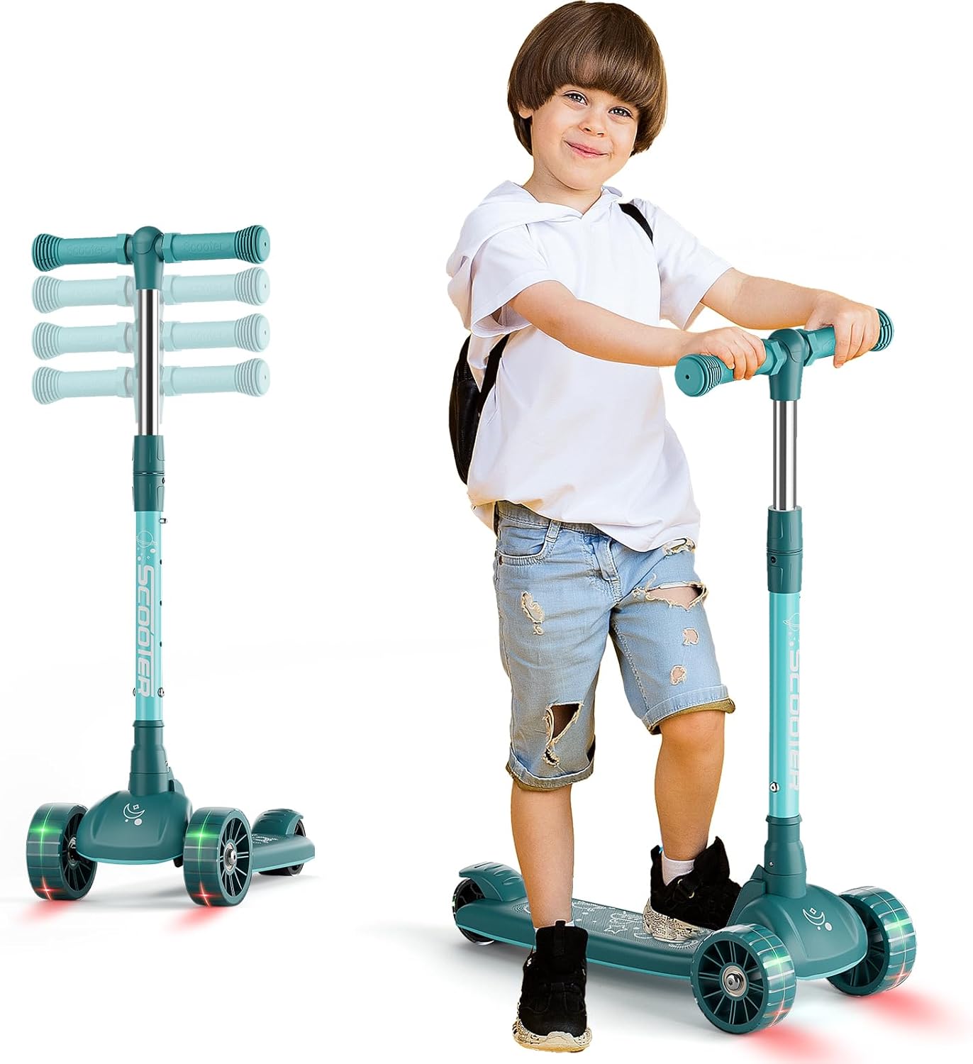 Kick Scooter for Kids, Wheel with Brake, Adjustable Height Handlebar, Foldable, Lightweight, Aged 3-10, Wide Standing Board, and Up to 110lbs