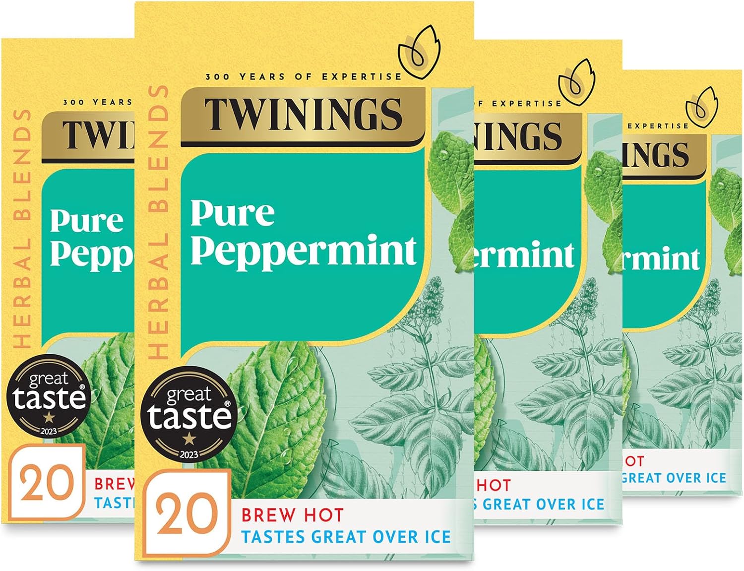 Twinings Pure Peppermint Flavoured Tea Bags - 80 Biodegradable Bags (Multipack of 4 x 20), Caffeine & Sugar Free Herbal Tea for Digestion & Refreshment, Natural Peppermint Flavor
