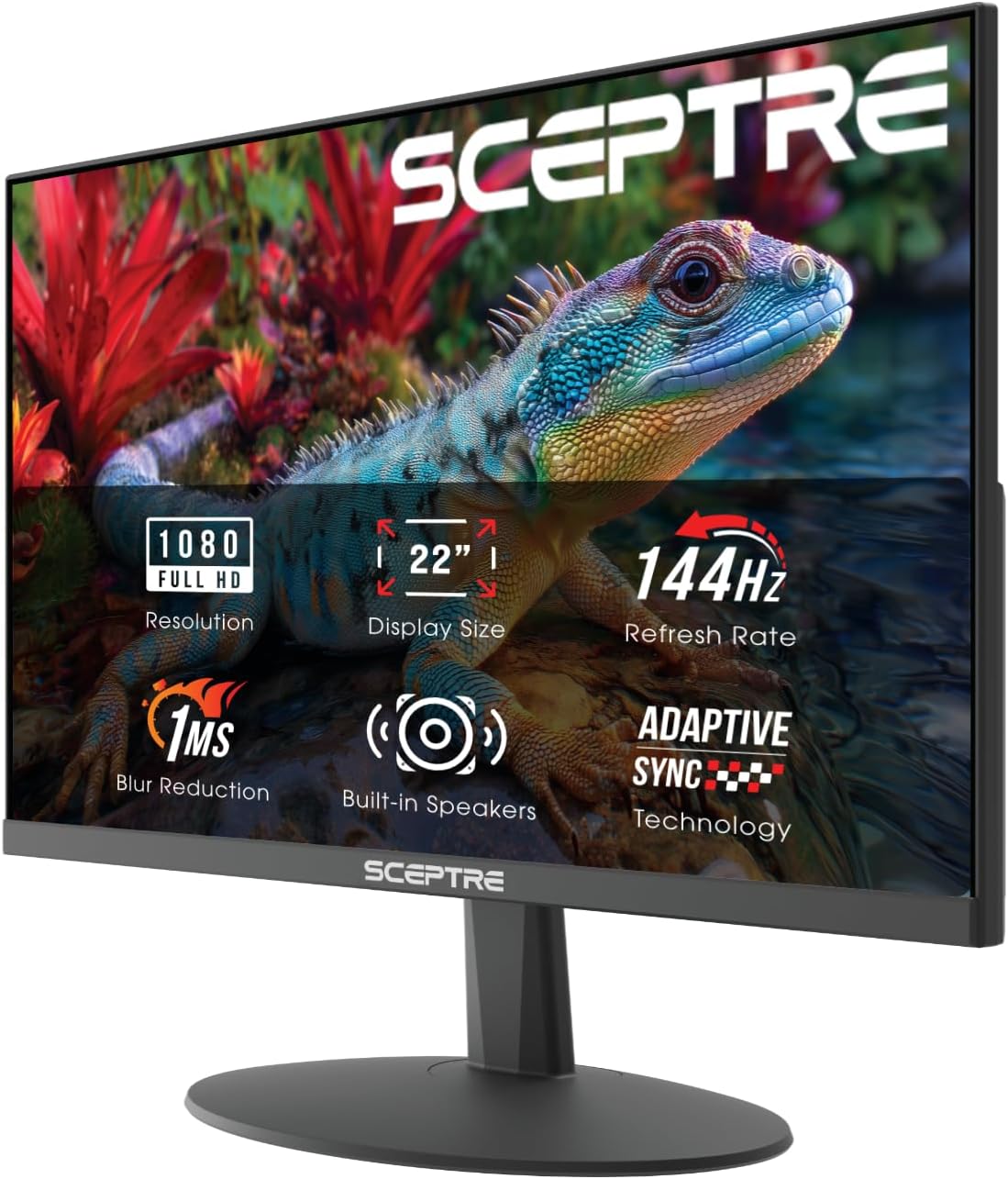 Sceptre New 22-Inch Gaming Monitor, FHD 1080p, Up to 144Hz, HDMI, DisplayPort, Built-in Speakers, Machine Black (E225W-FW144 Series, 2026)
