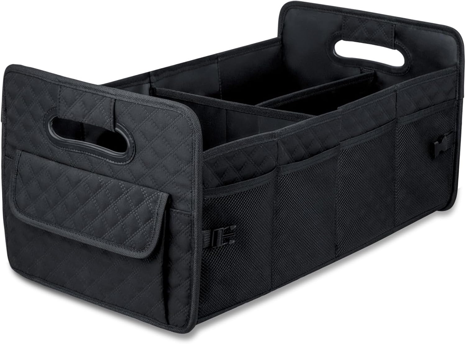 JiatuA Car Trunk Organizer for SUV, Car Storage Organizer Collapsible Multi Compartment Container Box, Adjustable Car Accessories for Women/Men, Large Black