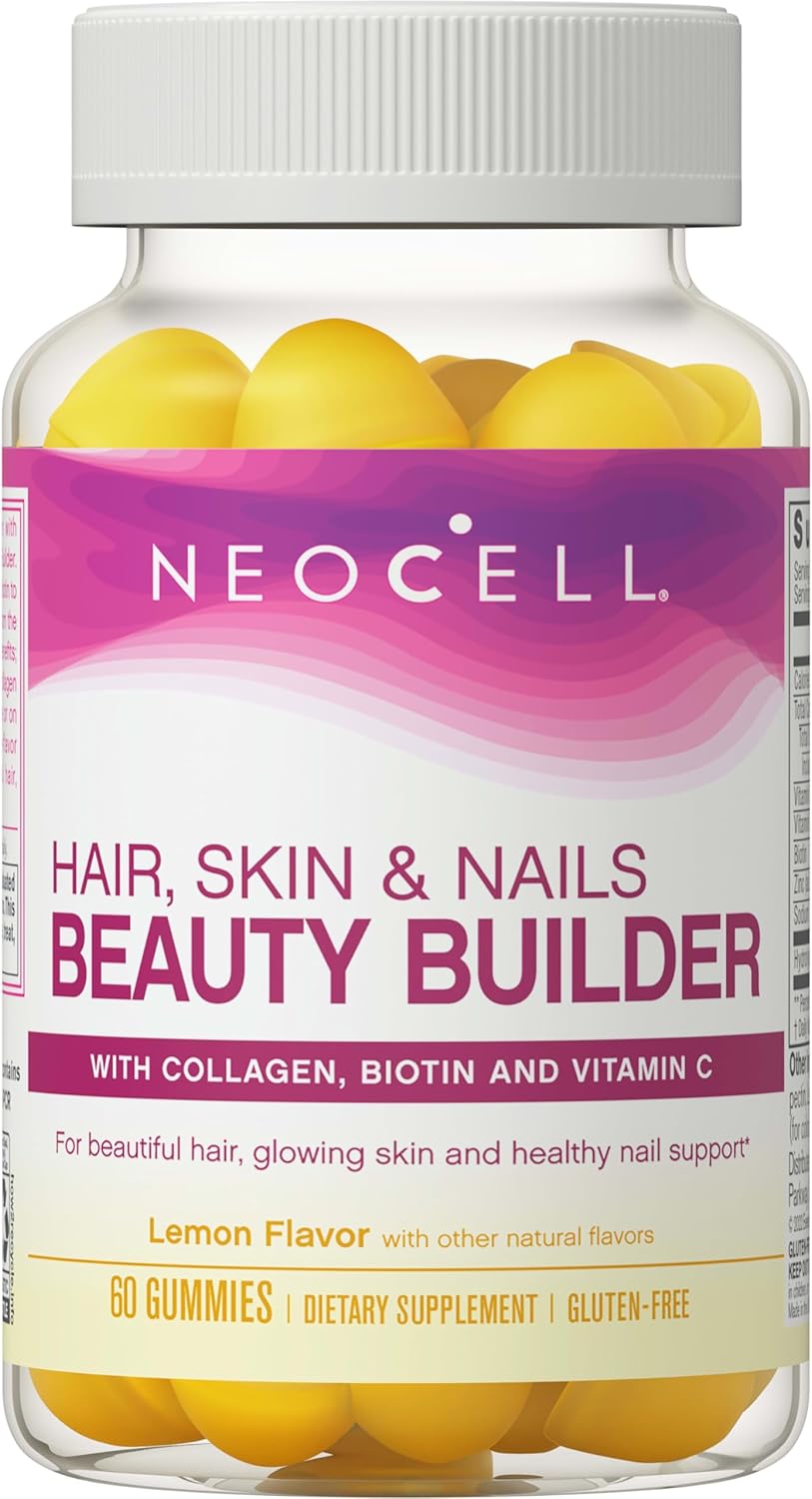 NeoCell Hair, Skin and Nails Beauty Builder With Collagen, Biotin and Vitamin C, Includes Antioxidants, Gummy, Lemon, 60 Count, 1 Bottle