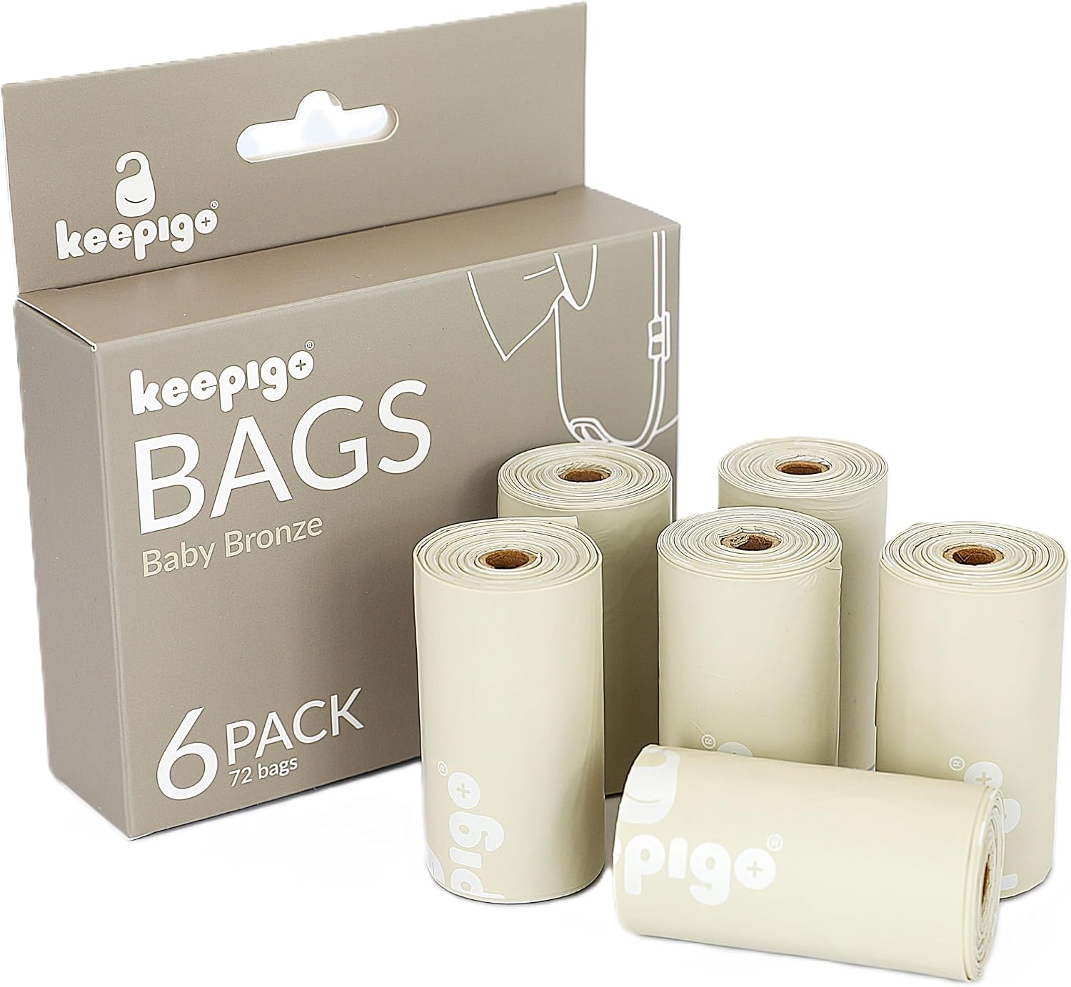 Compostable Disposable Diaper Bags Refills | 6 Rolls, 72 Leak-Proof, XL Biodegradable Baby Poop Bags | Eco-Friendly Diaper Trash Bags for Home, Travel, Pet Waste | Odor-Free, (Beige)