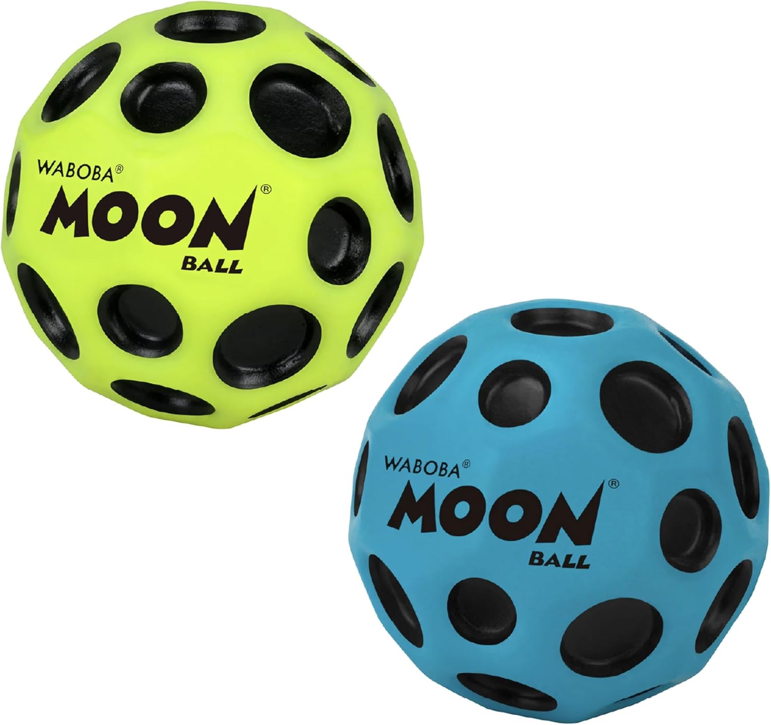 Waboba The Original Moon Ball 2 Pack - Super Bouncy Wall Balls for Kids and Teens - Outdoor Sports Toy Gift - Yellow & Cobalt