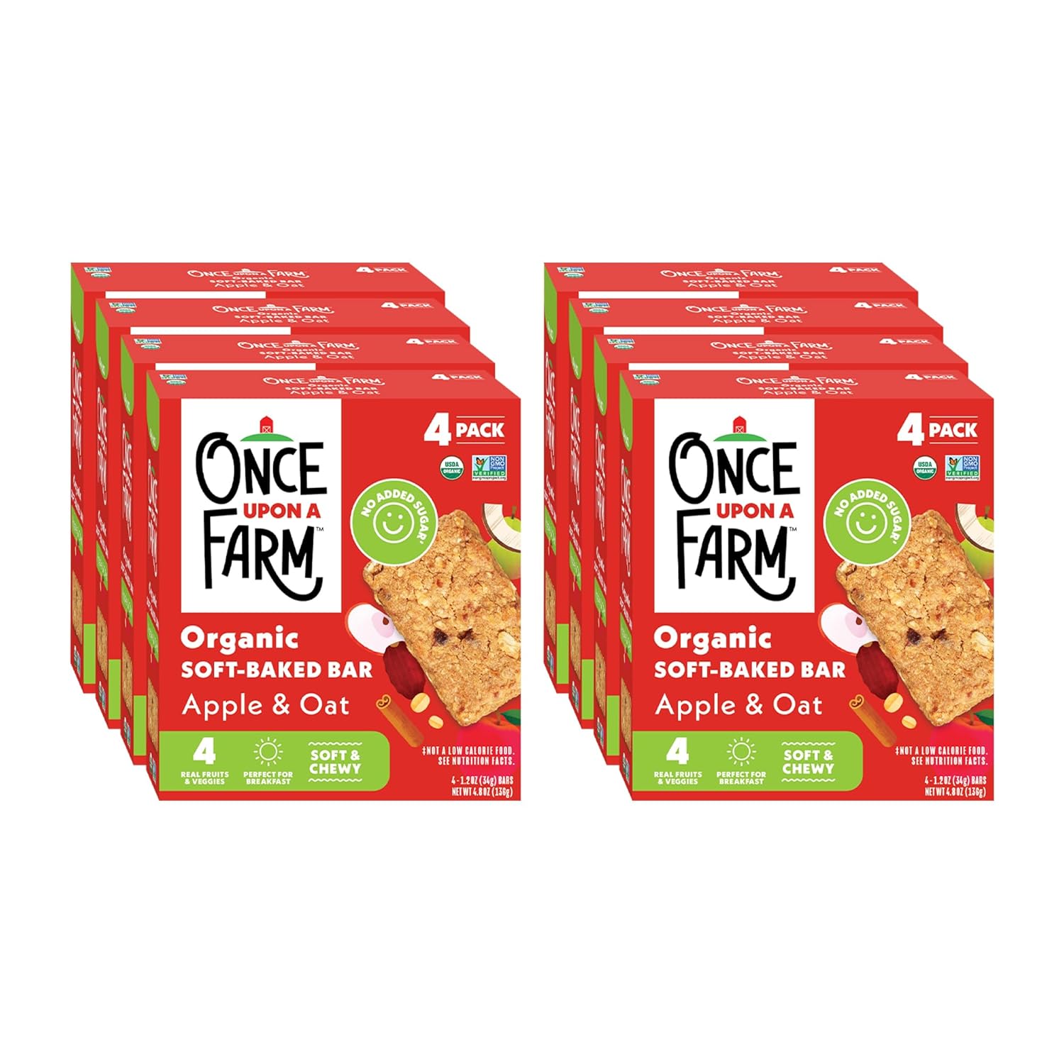 Once Upon A Farm Soft-Baked Bars, Apple & Oat, Kosher, USDA Certified Organic, Non-GMO, 4 Count, 4.8 Ounce (Pack of 8)