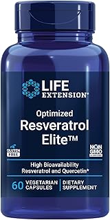 Life Extension Optimized Resveratrol Elite, Trans-resveratrol, quercetin, Healthy Aging, Heart Health, Brain Health, oxidative Stress, Gluten-Free, Non-GMO, Vegetarian, 60 Capsules