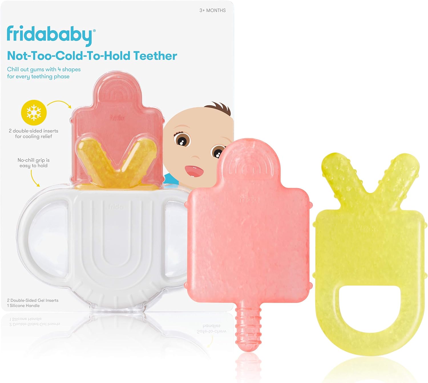 Frida Baby Teething Relief Not-Too-Cold-to-Hold Baby Teether: 4-in-1 Teether Toy, BPA-Free Silicone Teething Toy
