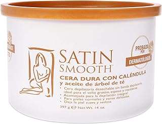 Satin Smooth Calendula Gold® Hard Wax with Tea Tree Oil, Painless Hair Removal Wax for Sensitive Skin, Ideal for Face & Bikini Areas, Waxing Kit, 14oz
