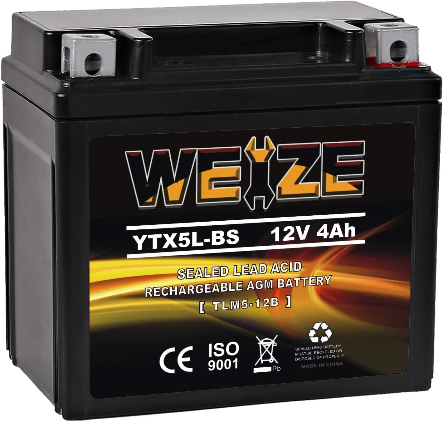 Weize YTX5L-BS High Performance - Maintenance Free - Sealed AGM Motorcycle CTX5L Battery compatible with Honda YUASA Yamaha ETX5L-BS Batteries