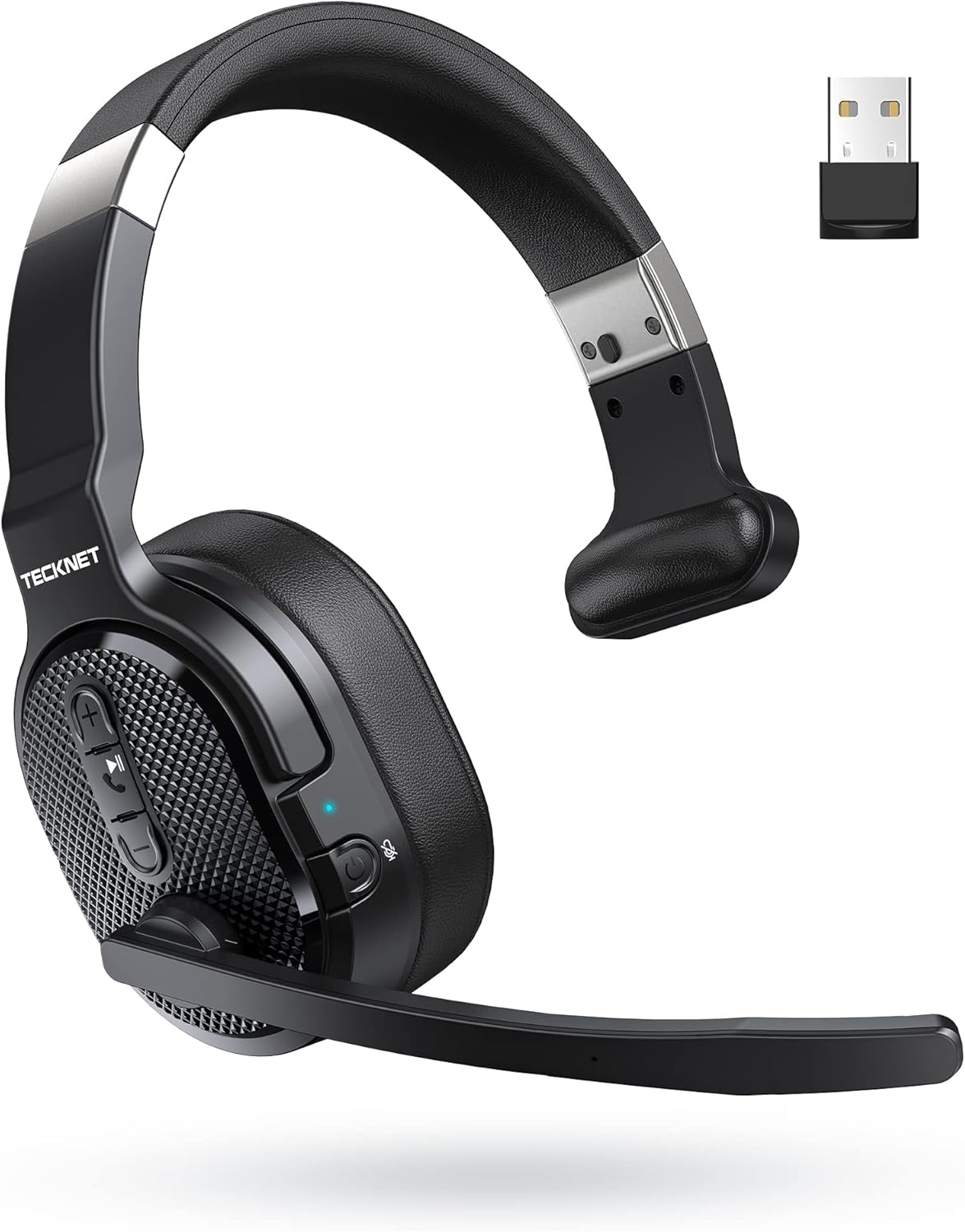 TECKNET Trucker Bluetooth Headset, AI Noise Canceling 70h Wireless Headphones Bluetooth with Microphone & Dongle, ENC Bluetooth Headset with Mute for PC Phone Laptop Office Home, All Day Comfort