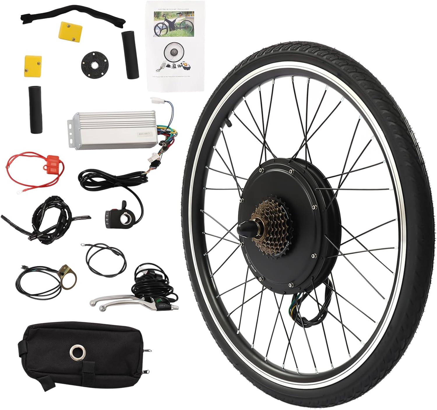 Electric Bike Conversion Kit, 48V 1000W 26" E-Bike Hub Motor Wheel Kit Rear Wheel Powerful Motor with Thumb Throttle and Pedal Assistant Sensor, E-Bike Hub Motor Conversion Kit for 26 Inch Bike
