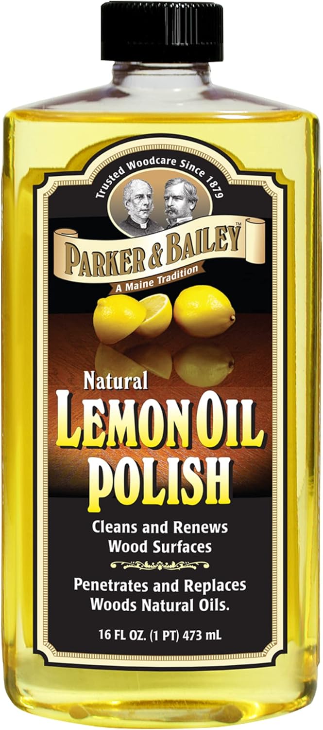 PARKER & BAILEY LEMON OIL POLISH - Natural Lemon Scented Wood Cleaner & Furniture Polish, Cleans, Renews, Restores & Rejuvenates Wood Surfaces, 16oz