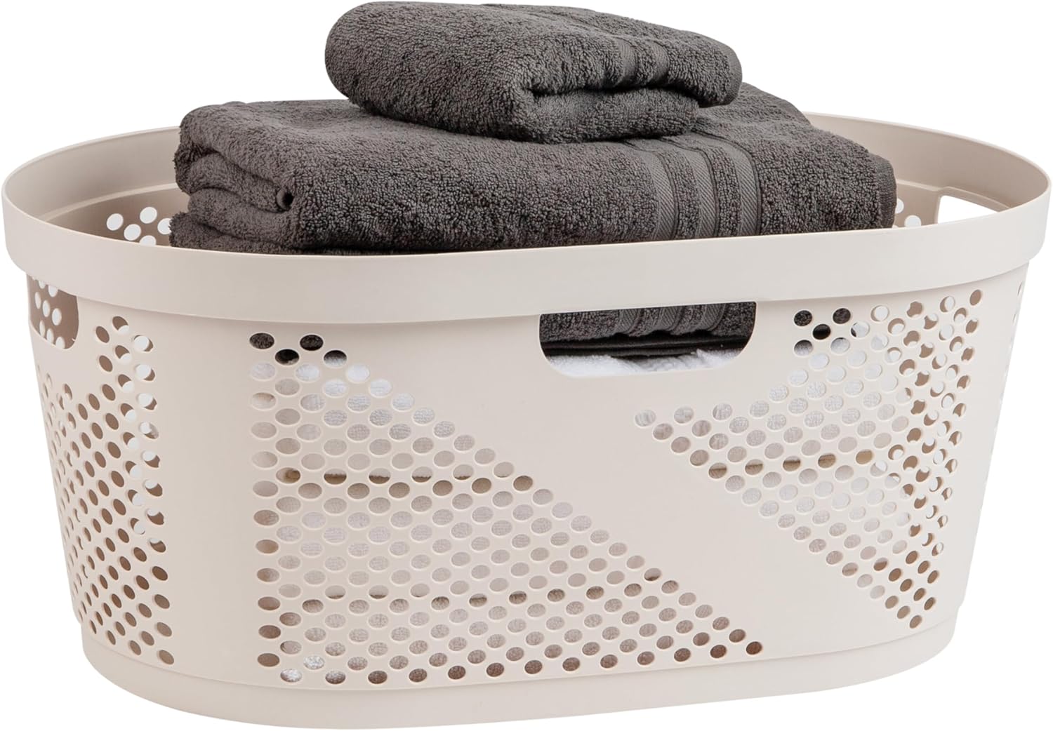 Mind Reader 40L Laundry Basket, Clothes Hamper, Wicker Design, Plastic, 23"L x 14.5"W x 10.5"H, Ivory
