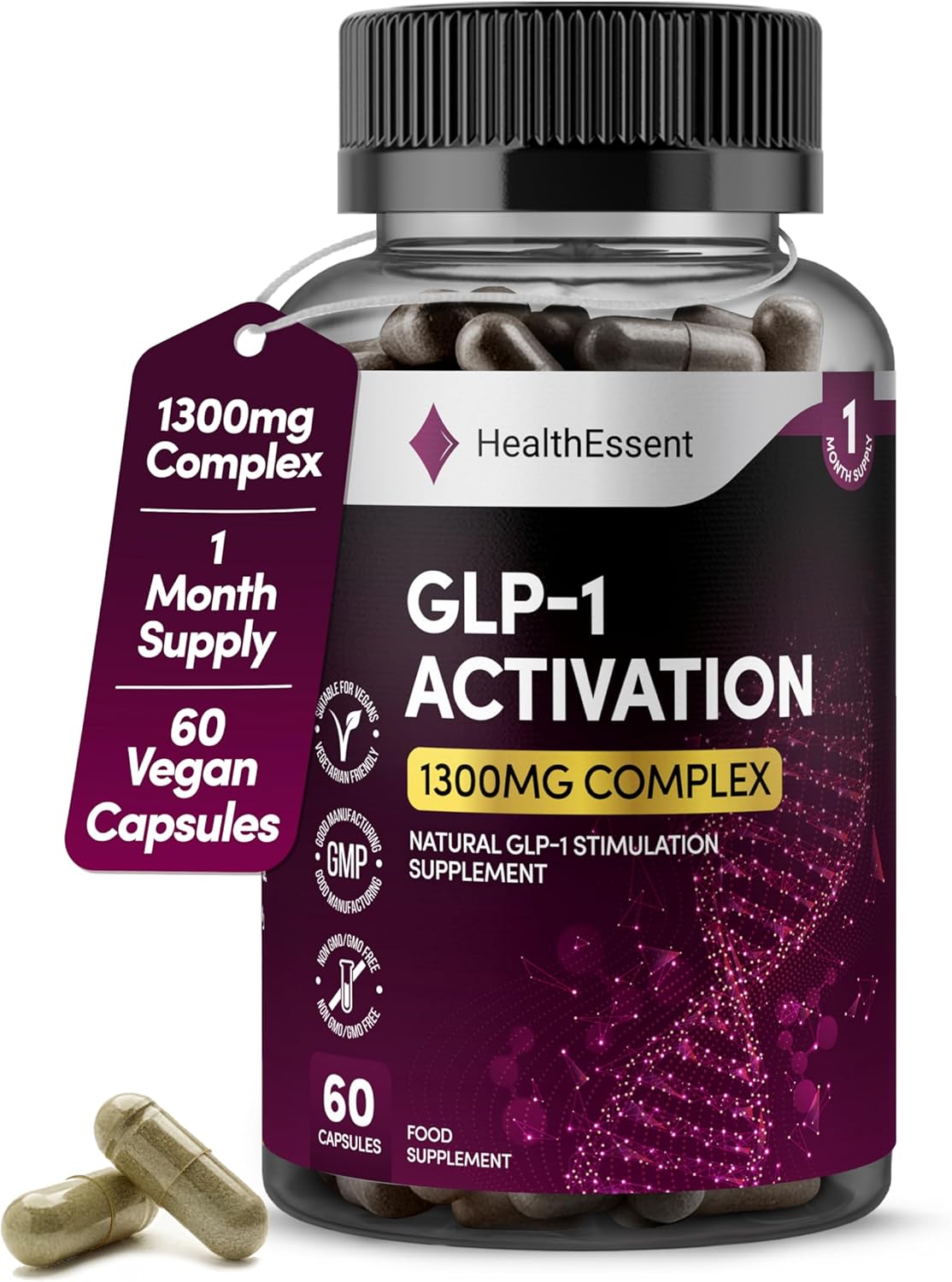 GLP-1 Stimulation 1300mg, Natural Appetite Control, Metabolic Health Boost & Gut Probiotics with Eriocitrine, Hesperidin, Green Tea Extract and Hops Flower – 60 Capsules by HealthEssent