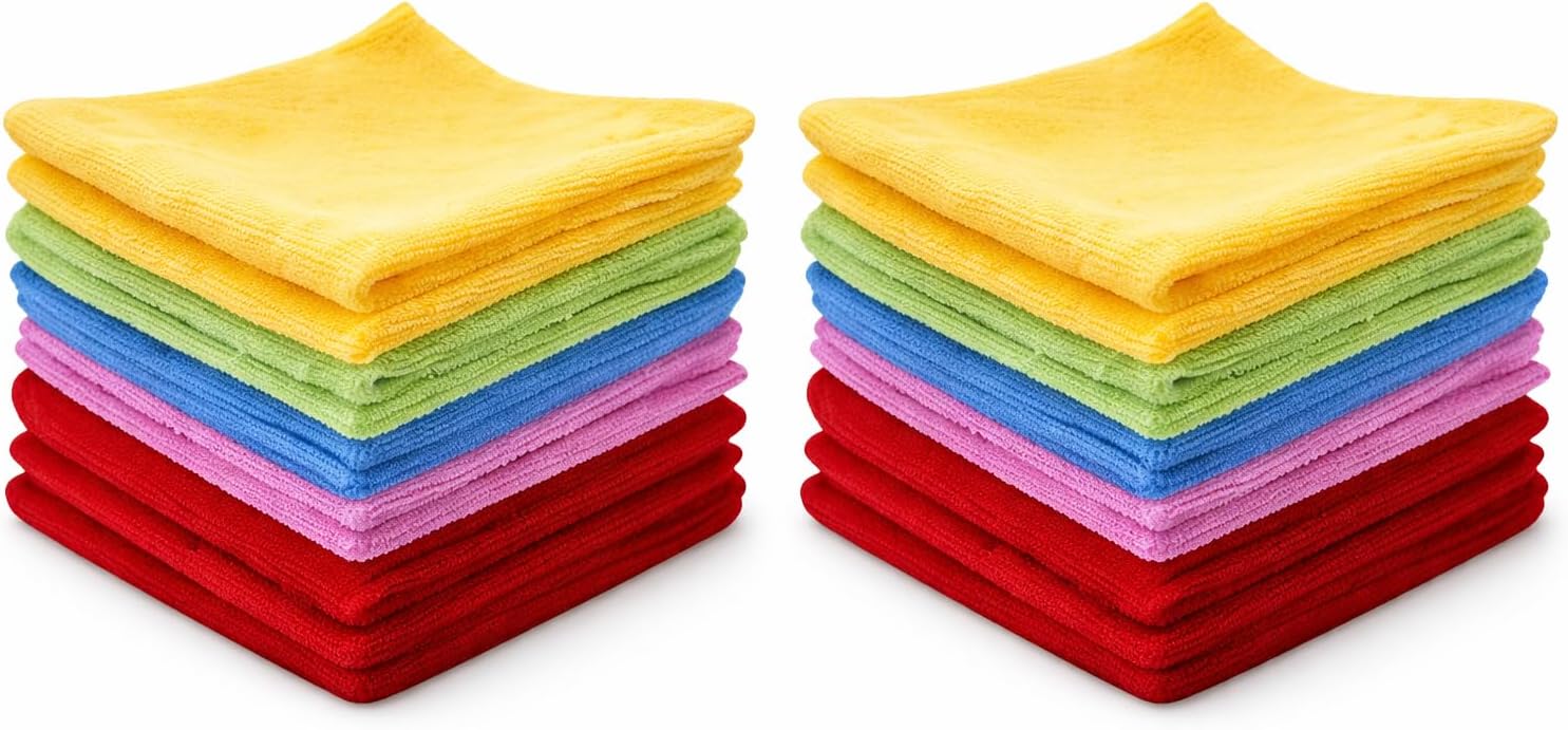 1ABOVE 10 Pack Microfibre Cleaning Cloths,Multifunctional,Highly Absorbent, Lint-Free, Washable Dusters for, Home, Kitchen, Car, Windows, Motorbike and Office (30x30cm)