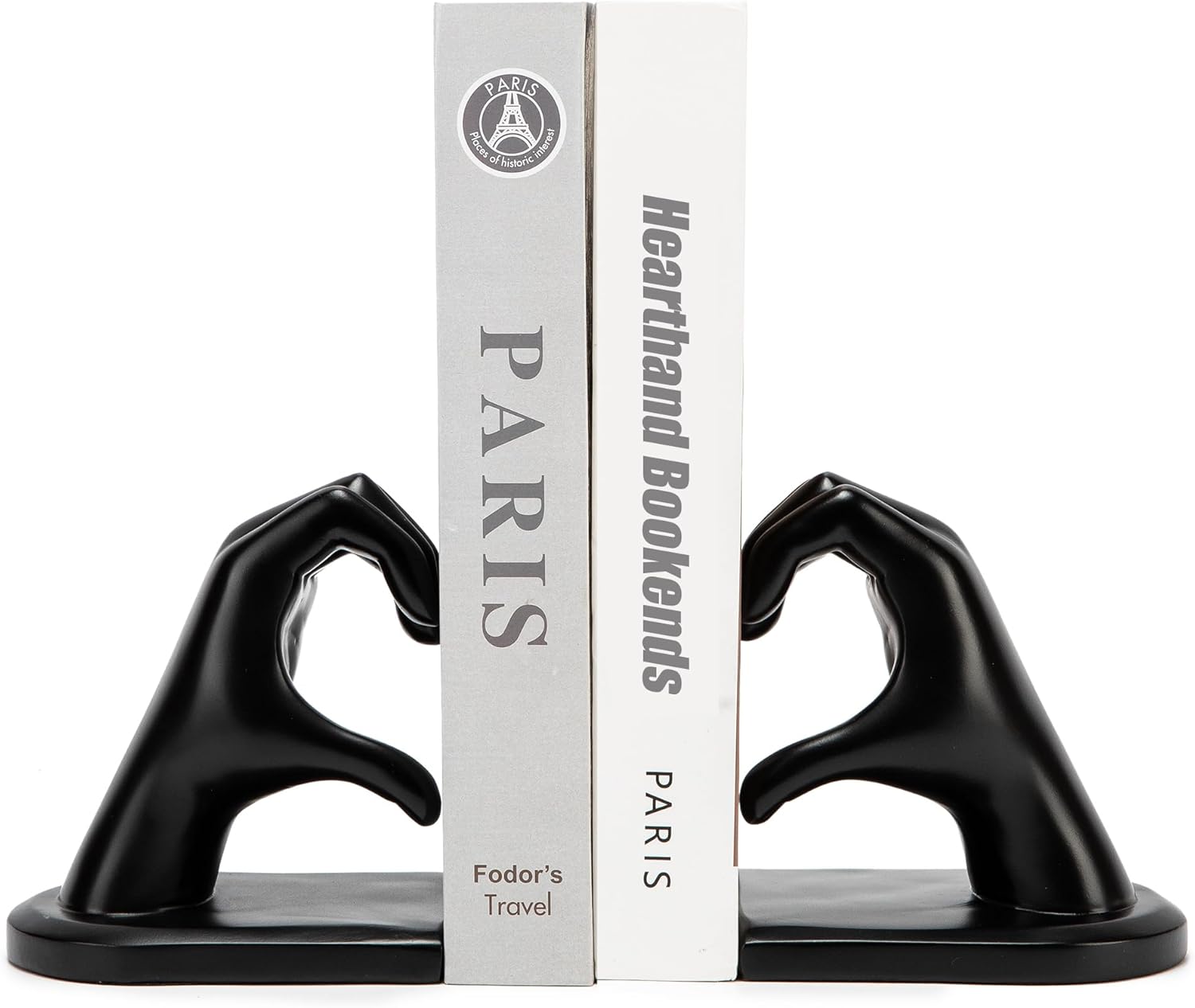 Decorative Bookends, Solid Hearthands Sculpture Book Stopper Decor Book Holder for Shelf Home Office Bedroom Living Room (Black)