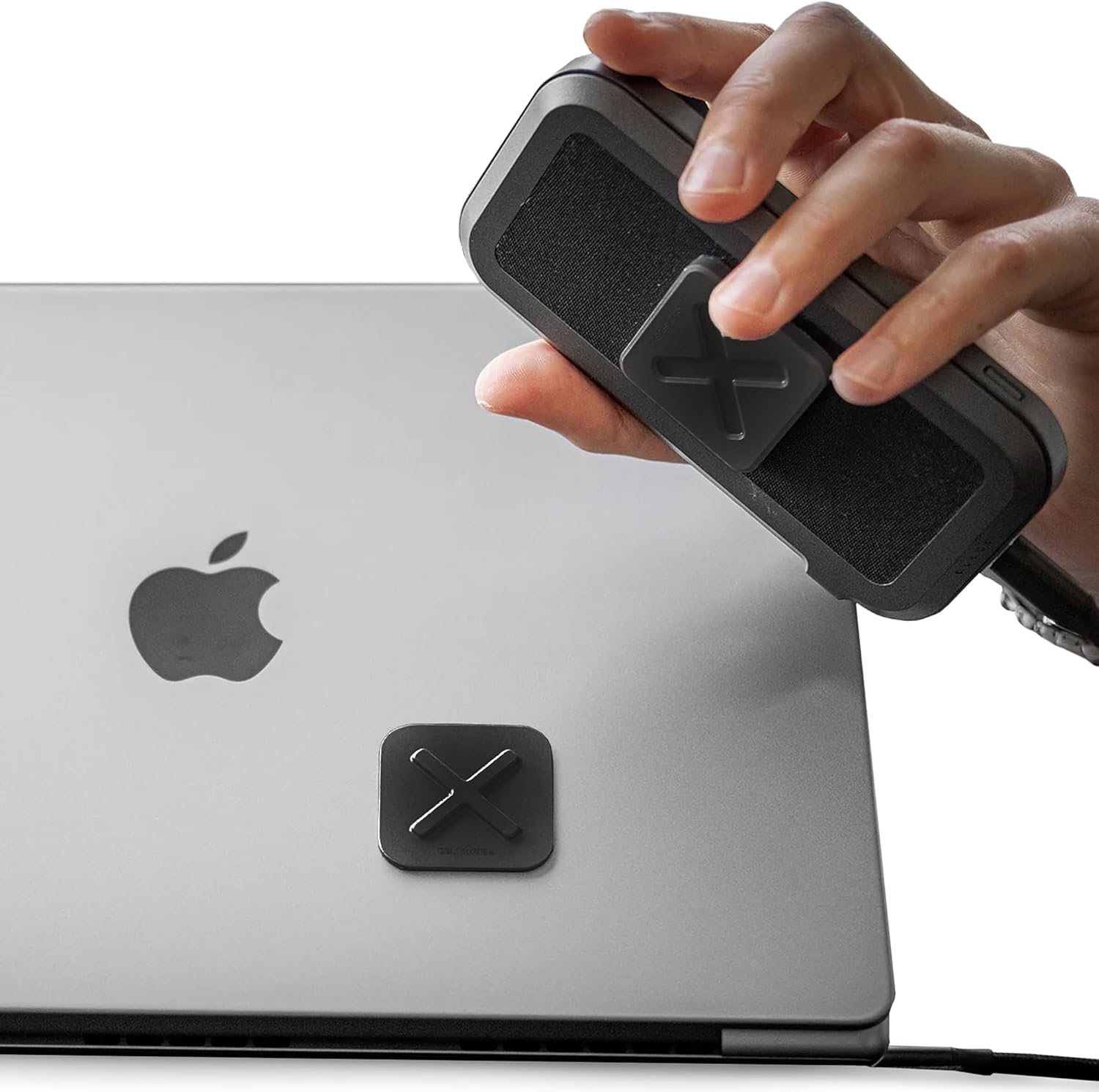 DELTAHUB HoldX Magnetic Mount - Universal Phone & External Device Holder for Laptops, Desks | Strong Magnetic Stand for SSDs & Mobile Device (Black)