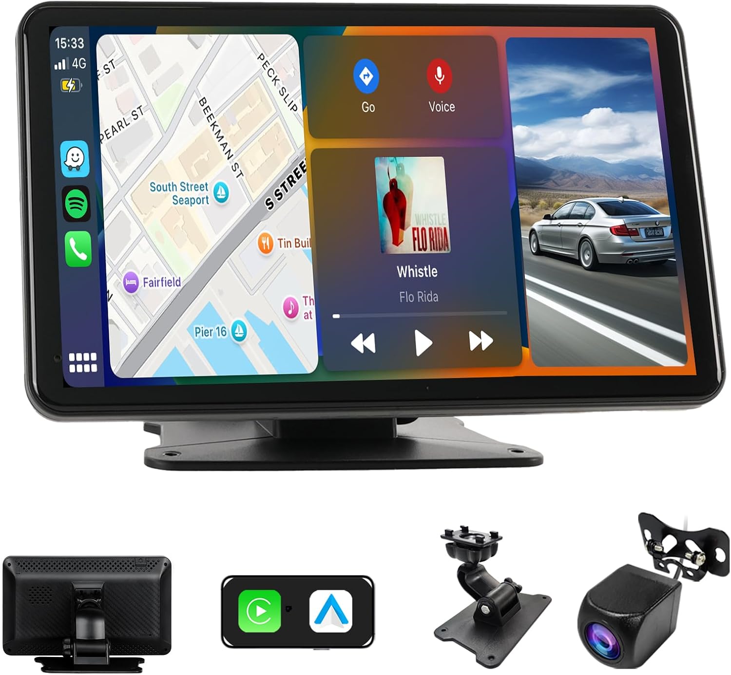 Haudio Portable Carplay Screen for Car,for Wireless Carplay & Android Auto,7" HD Touch Screen Portable Navigation Radio Vedio Player with Bluetooth WiFi,Live Navigation,Voice Control,Mirror Link