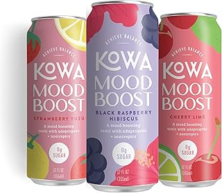 Kowa Mood Boost, 10 Calorie Soda, Adaptogen Drink, 0 Sugar, No Caffeine, Variety Pack, 12 fl oz (Pack of 12)