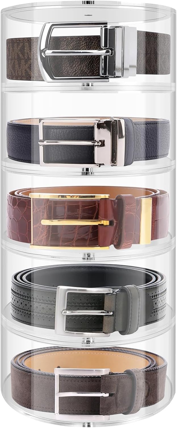 Clear Acrylic Belt Organizer, 7-Slot Belt Rack Display Stand, Closet Storage Holder for Leather Belts-Vertical Style
