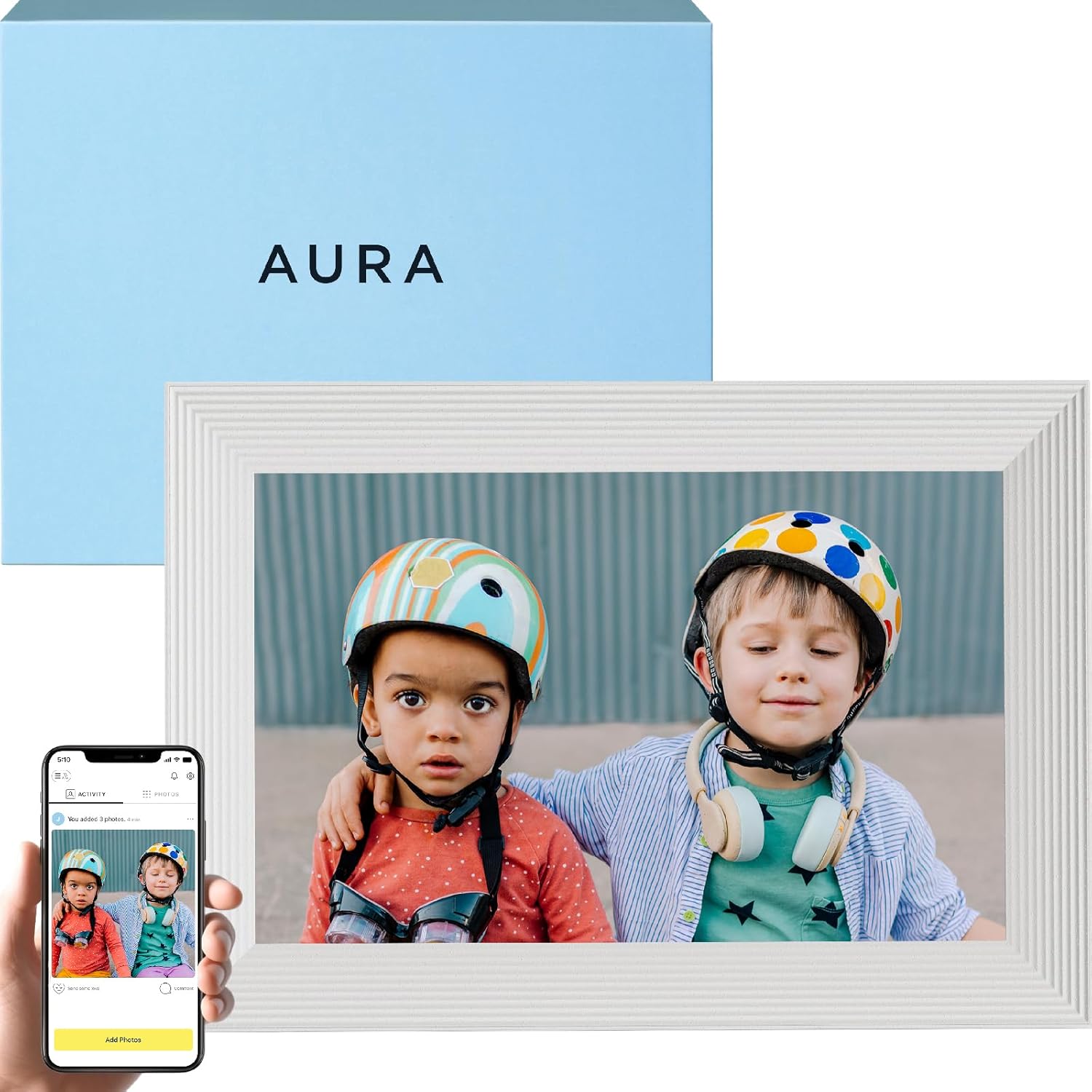 Aura Digital Picture Frame - 10.1" HD Display | Wirecutter's Best Digital Frame for Gifting - Send Photos Directly from Your Phone from Anywhere | Quick & Easy Setup Over WiFi - Free Aura App | White