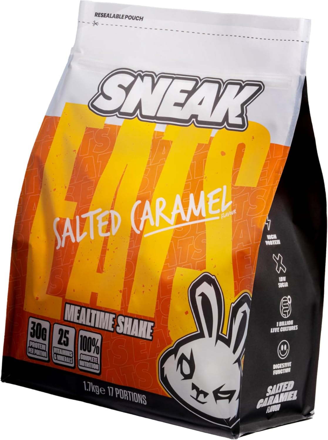 SNEAK EATS Salted Caramel Mealtime Shake – Meal Replacement, 30g Protein, No Added Sugar, 25 Vitamins & Minerals, Vegetarian – 17 Servings