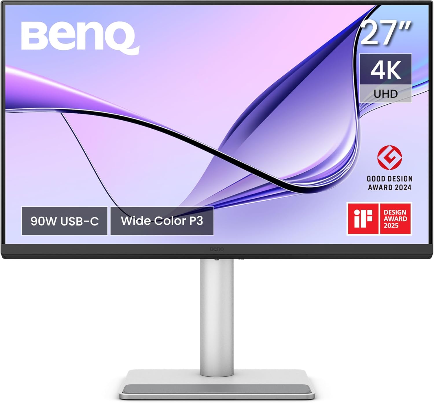 BenQ MA270U 27 inch 4K 3840x2160 Monitor for MacBook Pro/Air, Dual USB-C, 90W Power Delivery, Mac Color Match, USB Hub, Brightness & Volume Control on Mac, Adjustable Stand, P3 Color Gamut
