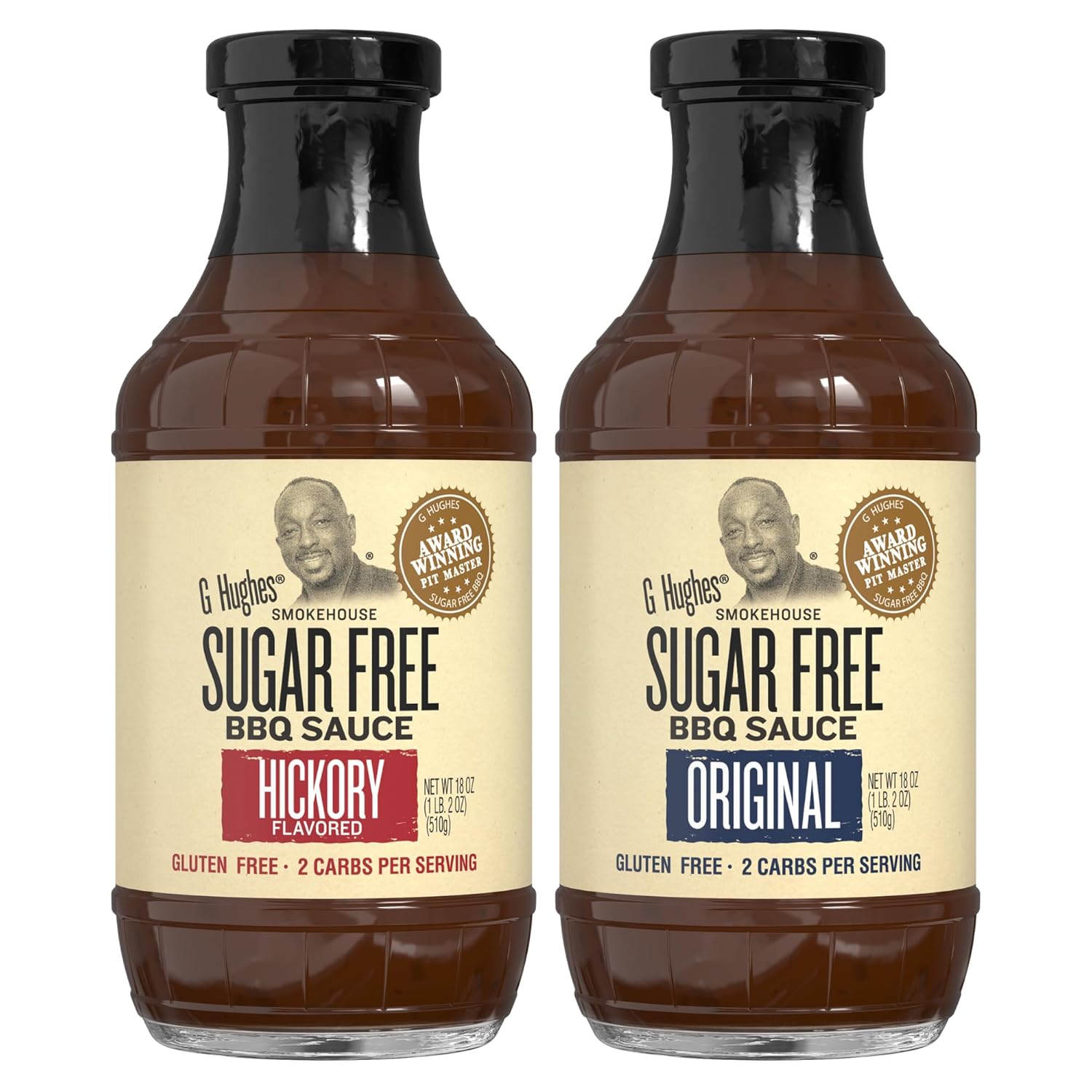 G Hughes Sugar Free BBQ Sauces, Hickory & Original Sugar Free Barbecue Sauces - No Sugar BBQ Sauce, Gluten Free Barbecue Sauce - 18 oz (Pack of 2)
