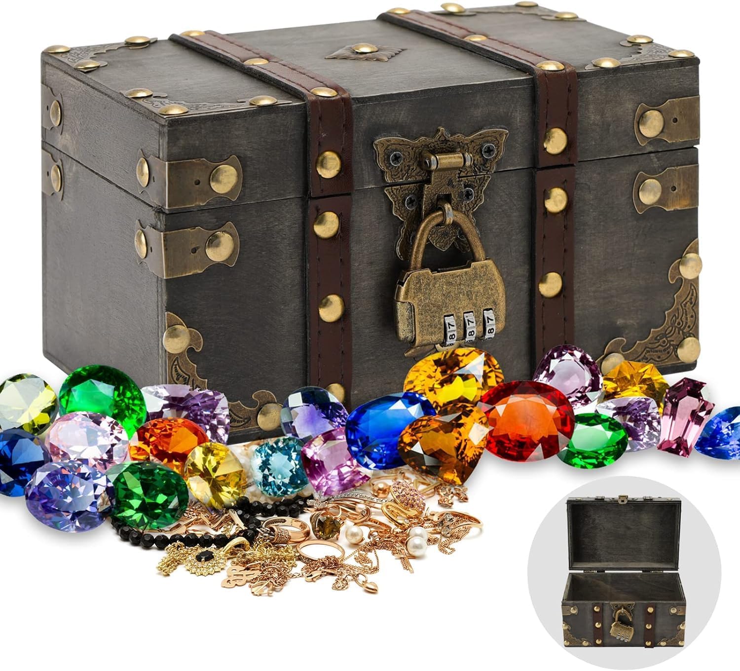 AMPUTEE Pirate Treasure Chest, Vintage Lockable Wooden Jewellery Storage Box for Boys and Girls Gift Toys