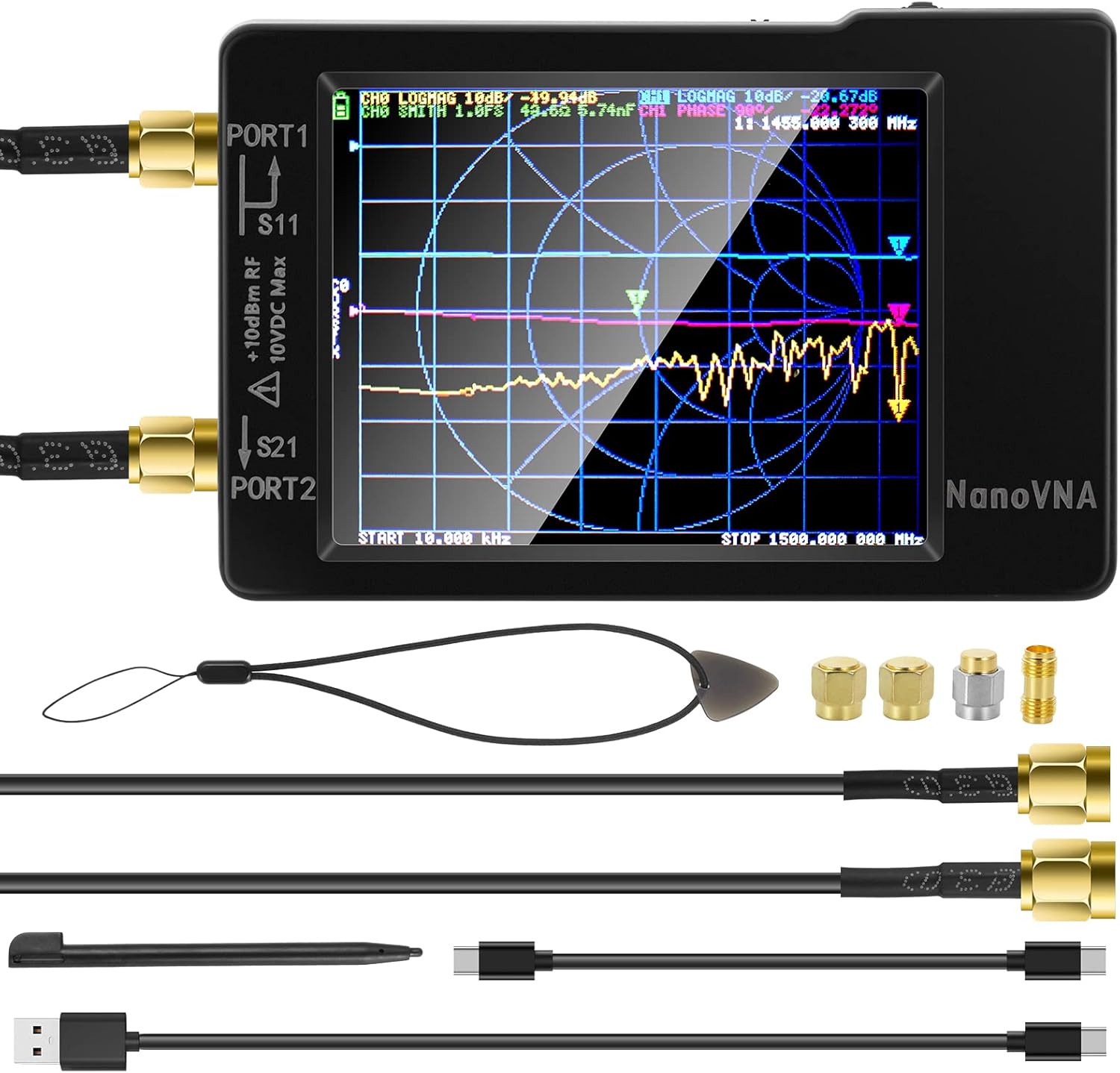 [Upgraded] AURSINC NanoVNA-H Vector Network Analyzer 10KHz -1.5GHz Latest HW V3.6 HF VHF UHF Antenna Analyzer, Measuring S Parameters, SWR, Phase, Delay, Smith Chart