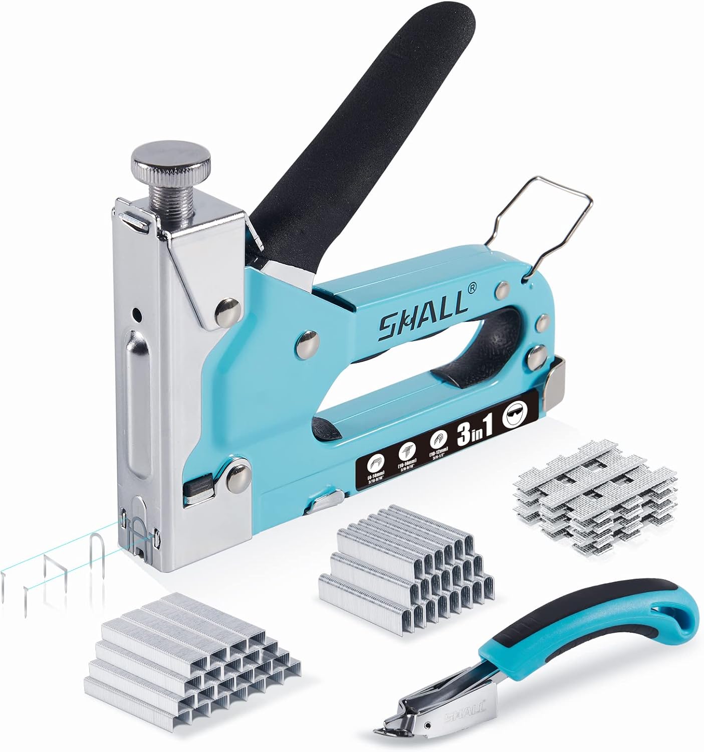 SHALL Heavy Duty Upholstery Staple Gun Kit - 3-in-1 with 3000 Staples, Remover & Manual Brad Nailer