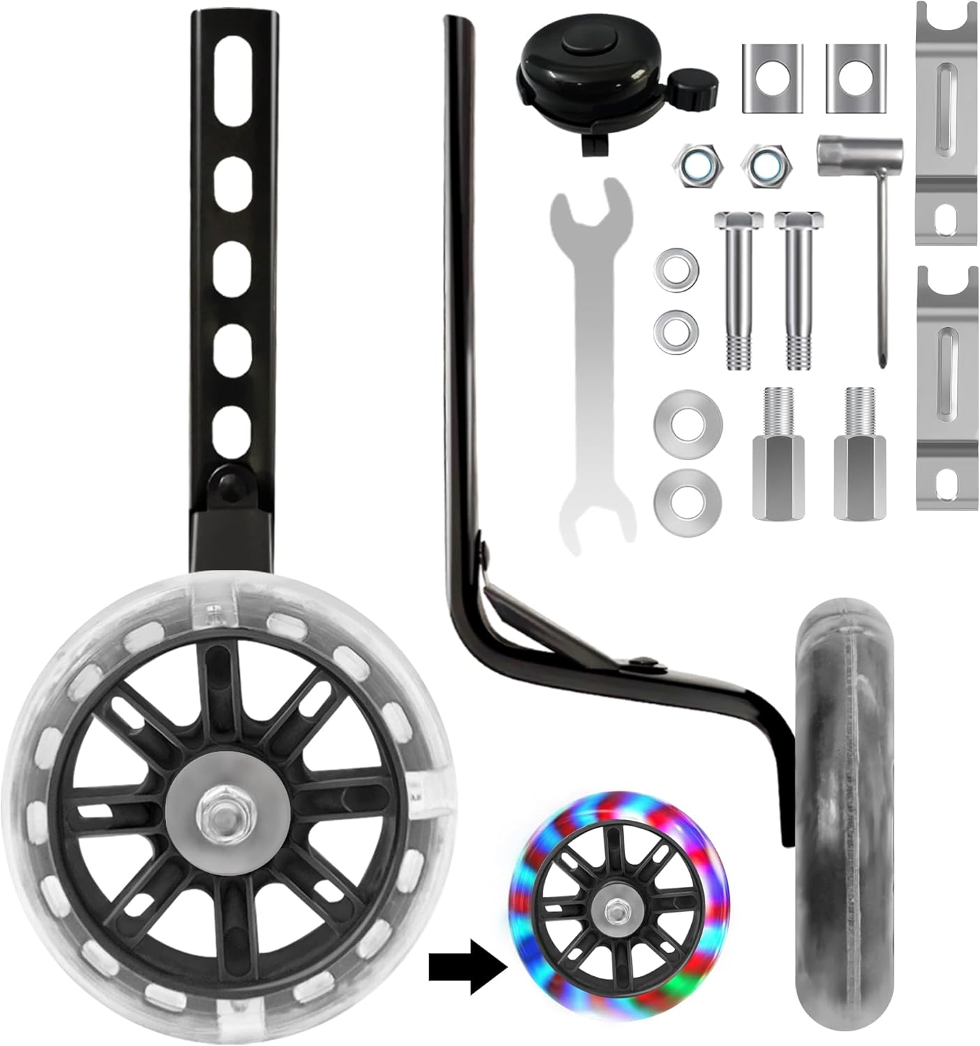 Training Wheels with Flashing Quiet Wheels for Kids' Bikes - Compatible with 12 14 16 18 20 Inch Kids' Variable Bicycles & Single Speed Bikes.