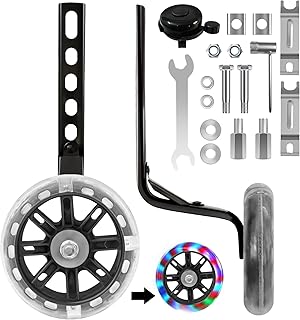 Training Wheels with Flashing Quiet Wheels for Kids' Bikes - Compatible with 12 14 16 18 20 Inch Kids' Variable Bicycles & Single Speed Bikes.