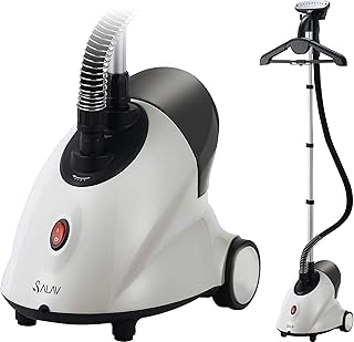 SALAV® GS18-DJ Standing Garment Steamer with Roll Wheels for Easy Movement, 1.8L Water Tank for 1 Hour Continuous Steaming, Adjustable Pole for Storage, 1500 watts, Includes Descaler Packet, White