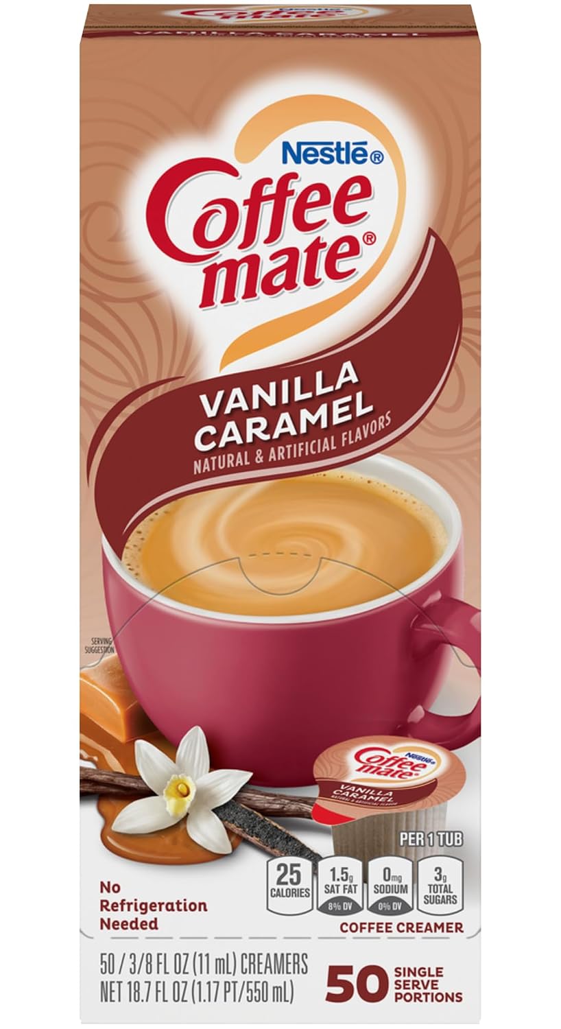 Nestle Coffee mate Liquid Coffee Creamer Singles, Vanilla Caramel, 50 Ct Box
