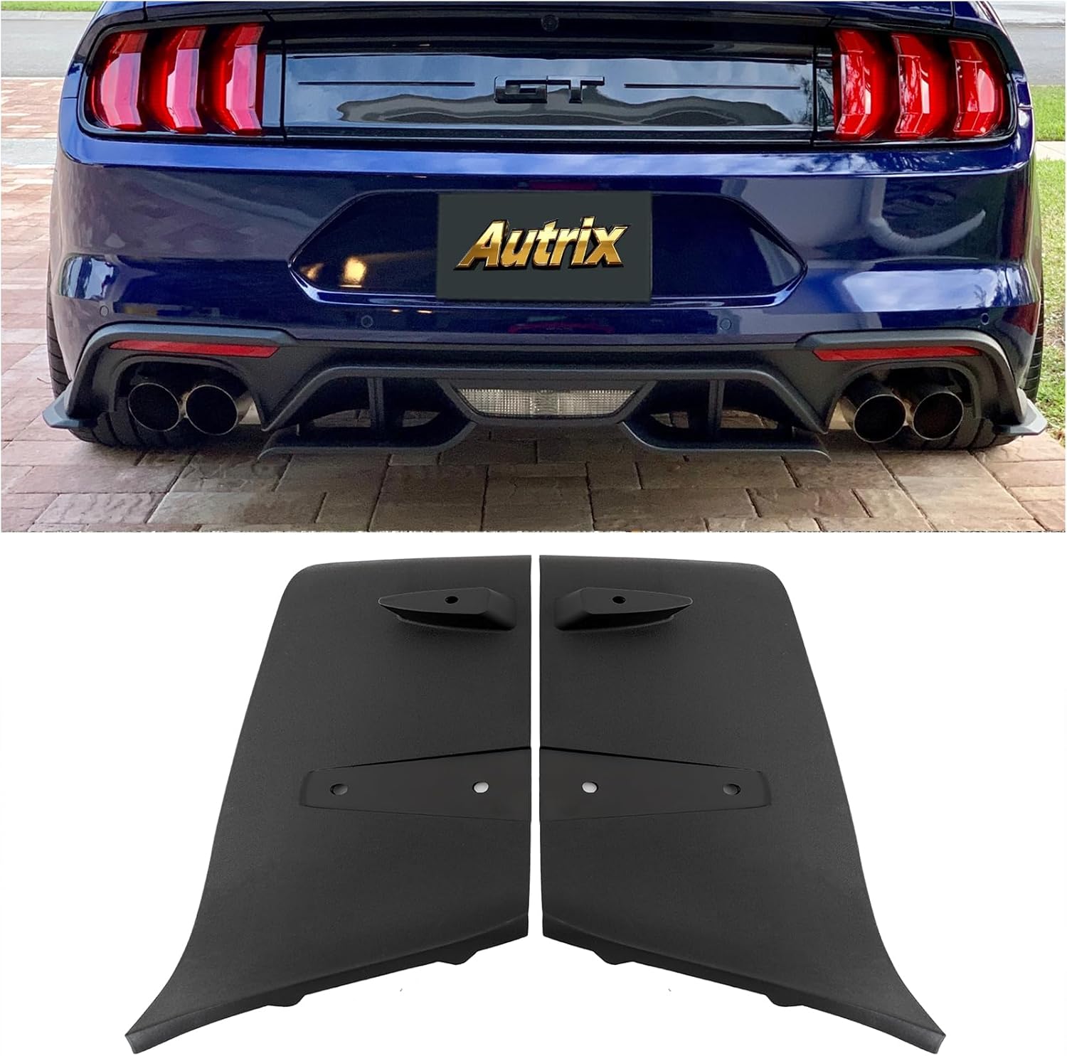 Mustang Rear Bumper Diffuser Valance for 2018-2023 Ford Mustang GT Rear Diffuser Aero Foil Kit Accessories 2pcs Black