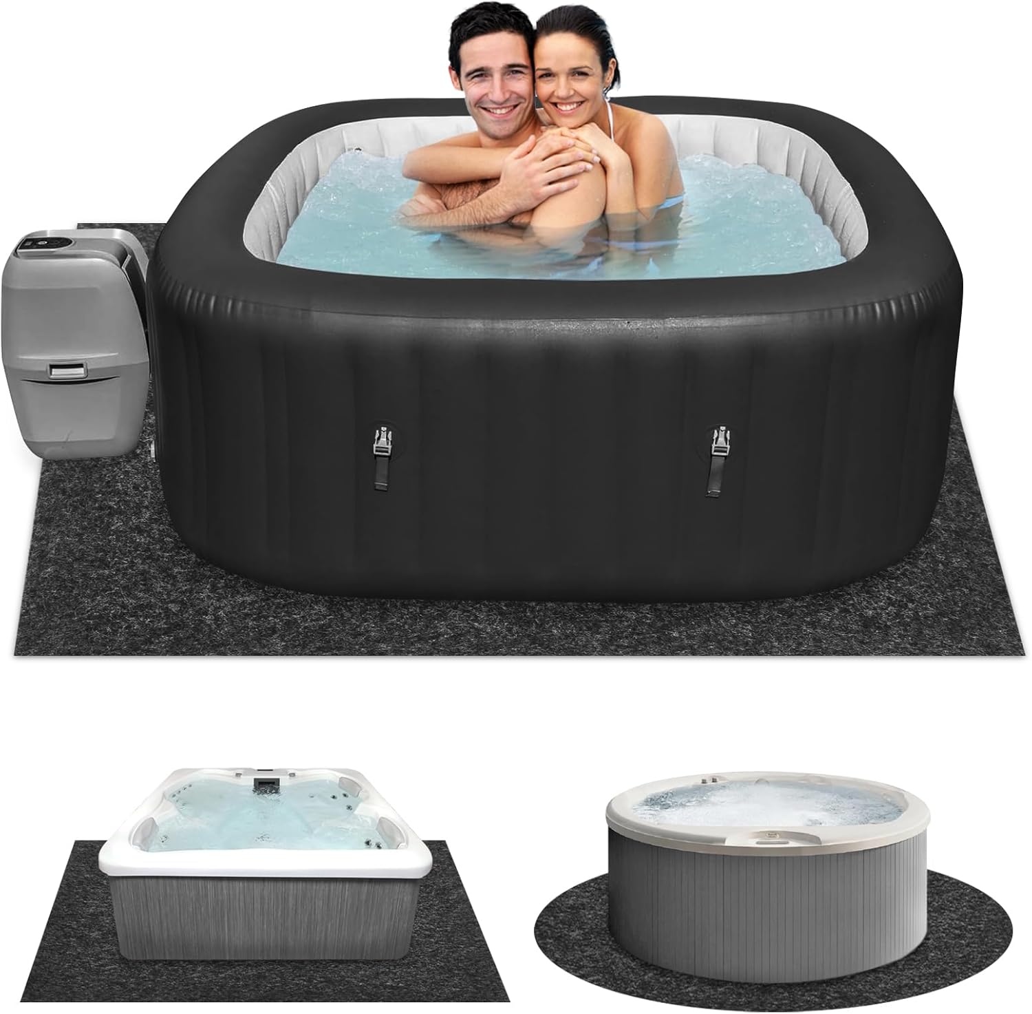 90"X90" Inflatable Hot Tub Pad, Reusable Above Ground Pool Protector, Water-Absorbent Spa Mat for Inflatable Pool Indoor Outdoor