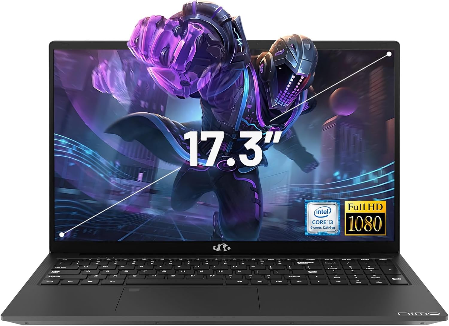 NIMO 17.3" IPS FHD-Laptop, Intel 6 Cores i3-1215U 16GB RAM 256GB SSD (Beat Ryzen 5 7520U, Up to 4.4GHz) Computer with 65W GaN Type C Backlit Keyboard Fingerprint, for Home Student and Business Gray