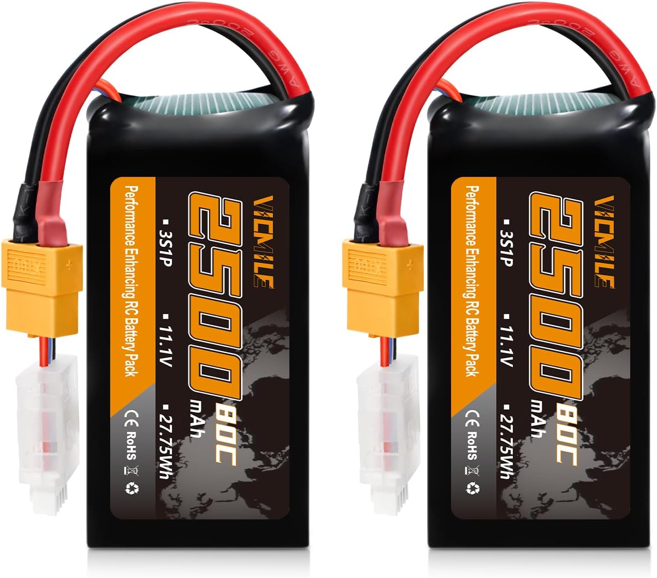 3S Lipo Battery 2500mAh 11.1V 80C High Discharge Rate Shorty Pack RC Batteries with XT60 Plug Fit for RC Airplane FPV Quadcopter Helicopter Drone and Racing RC Hobby Models 2500 High Capacity