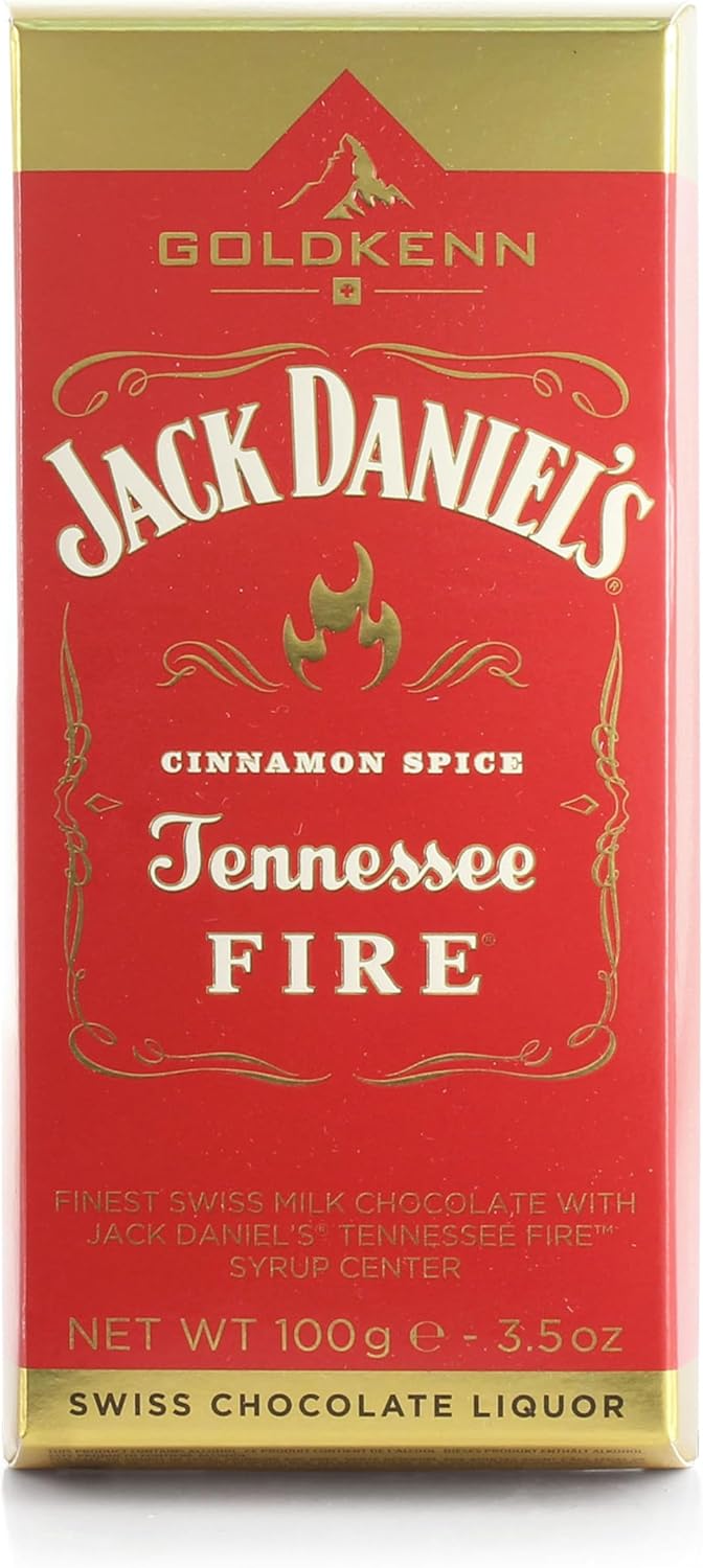Jack Daniel's Fire Whiskey Liqueur Swiss Chocolate Bar | 100g Cinnamon-Infused Milk Chocolate | Goldkenn Collection