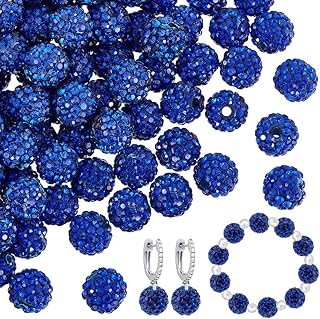 PH PandaHall About 100pcs 10mm Blue Rhinestone Beads Blue Polymer Clay Beads Crystal Beads Pave Disco Ball Clay Beads Round Diamond Clay Beads for Necklace Bracelet Jewelry Making Party Decoration