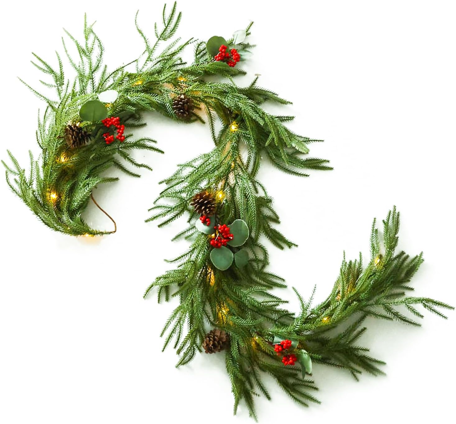 Garlands Norfolk Pine Garland Artificial Faux Greenery Garland for Holiday Indoor Mantle Decor (1 Pcs,6 Feet)