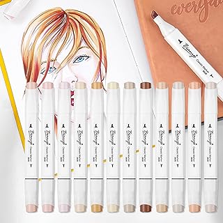 Bianyo Skin Tone Alcohol Markers, Set of 12, Dual Tip Bullet & Chisel Art Marker Set with Pen Case for Coloring, Drawing, Sketching, Outlining, Highlighting, Designing