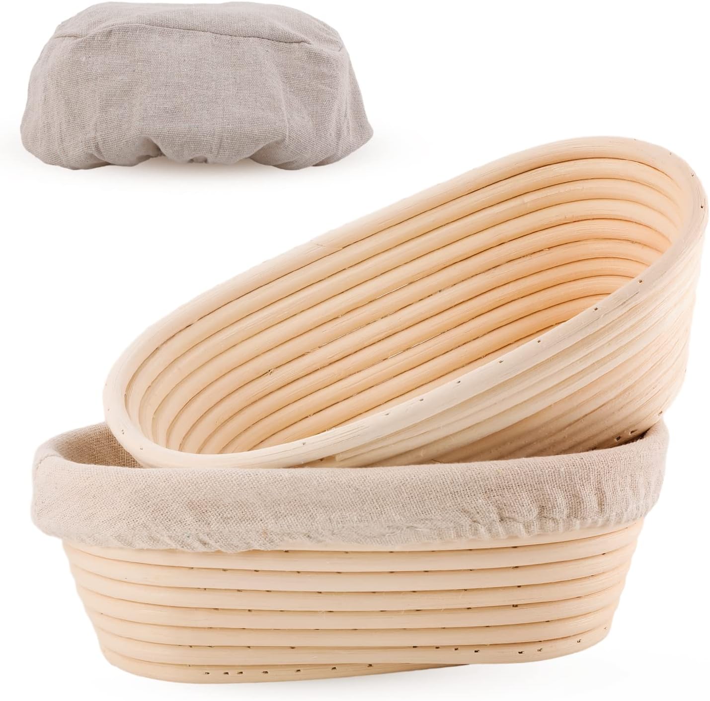 Joyyy Sourdough Bread Proofing Baskets with Liner, Dough Rising Ratten Bowl for Bread Making and Baking, Oval, 10 inch (Set of 2)
