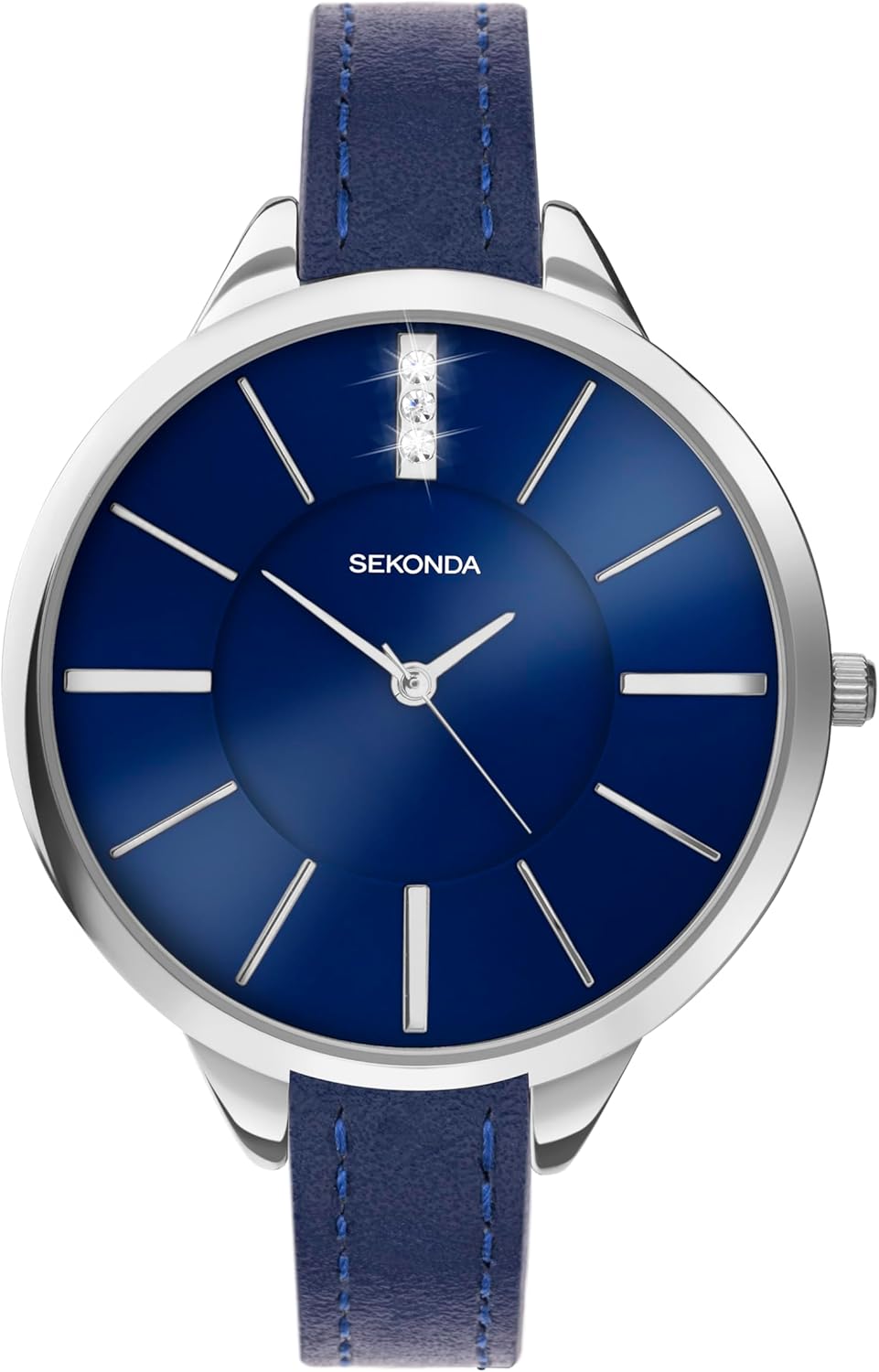 Sekonda Ada 39mm Women's Quartz Watch Three Hand with Stone Set Sunray Dial Analogue Display and Leather Strap