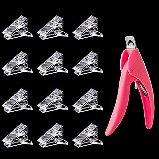12Pcs Nail Tips Clip for Quick Building Polygel Nail Forms Nail Clips for Polygel Finger Nail Extension UV LED Builder Clamps Manicure Nail Art Tool with 1Pcs False Nail Tip Trimmer