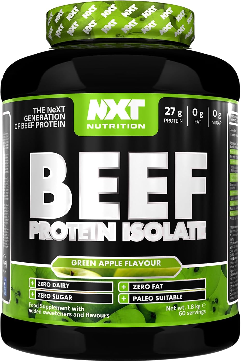 NXT Nutrition Beef Protein Isolate Powder - Protein Powder High in Natural Amino Acids - Paleo, Keto Friendly - Dairy and Gluten Free - Muscle Recovery | 1.8kg (Apple)