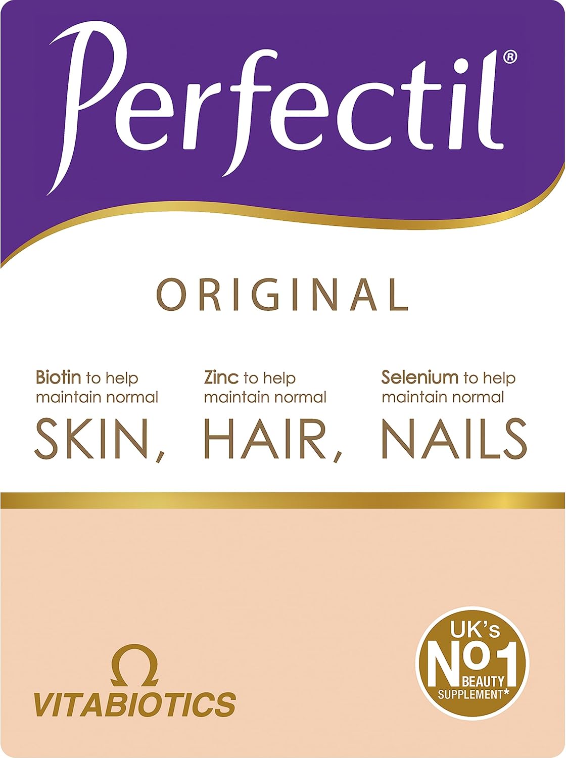 Perfectil Original Beauty Supplement for Hair Skin and Nails, One-A-Day Formula, 90 Unflavoured Tablets, 90-Day Supply, by Vitabiotics